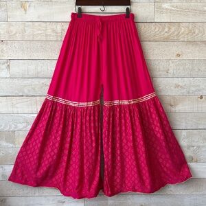 Vibrant hot pink gold print Wide-Leg Pants